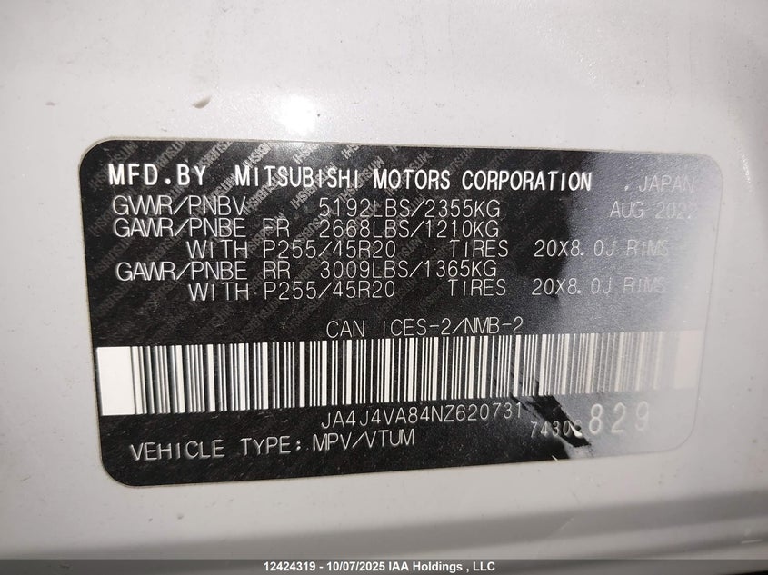 JA4J4VA84NZ620731 2022 MITSUBISHI OUTLANDER photo no. 9
