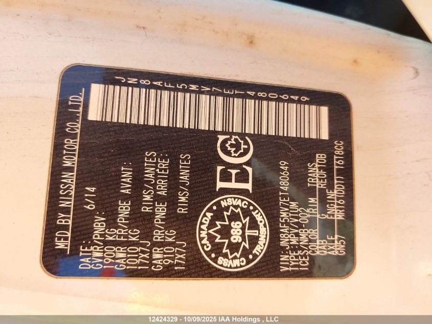 2014 Nissan Juke VIN: JN8AF5MV7ET480649 Lot: 12424329