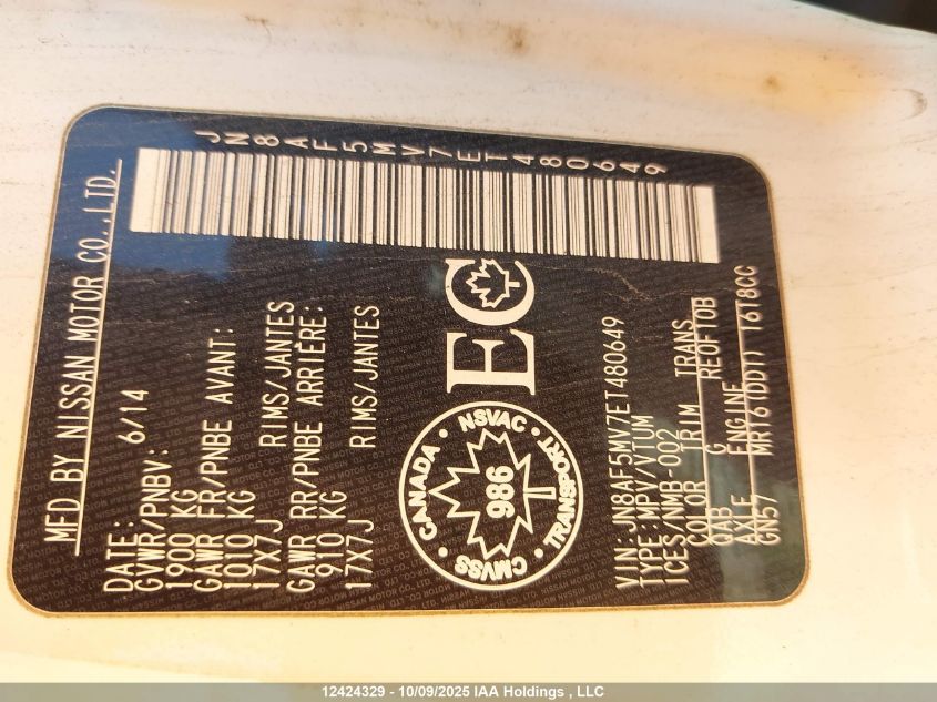 2014 Nissan Juke VIN: JN8AF5MV7ET480649 Lot: 12424329