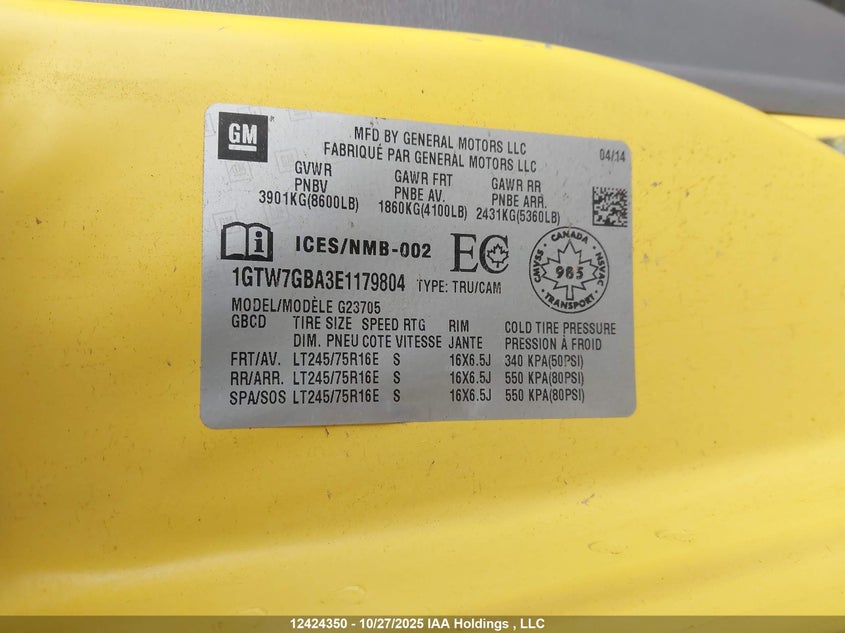 1GTW7GBA3E1179804 2014 GMC SAVANA photo no. 18