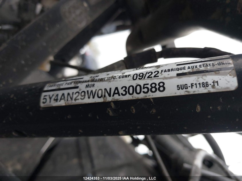 2022 Yamaha Yxz1000 VIN: 5Y4AN29W0NA300588 Lot: 12424353