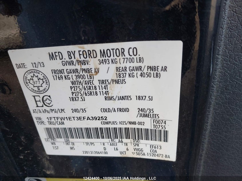 1FTFW1ET3EFA39252 2014 FORD F-150 photo no. 9
