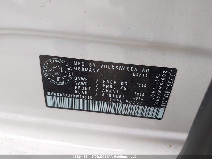 WVWDA9AJXBW295151 2011 VOLKSWAGEN GOLF photo no. 19