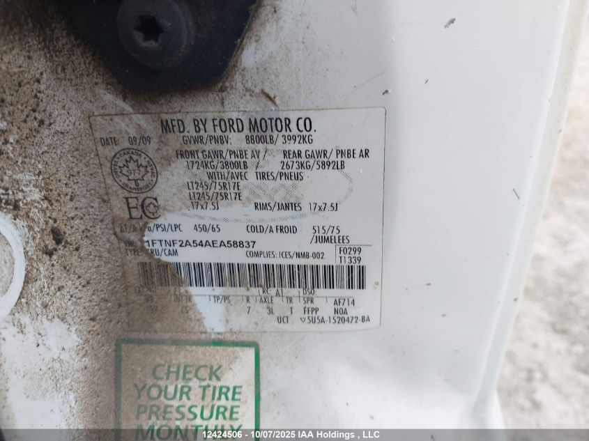 2010 Ford F250 Super Duty VIN: 1FTNF2A54AEA58837 Lot: 12424506