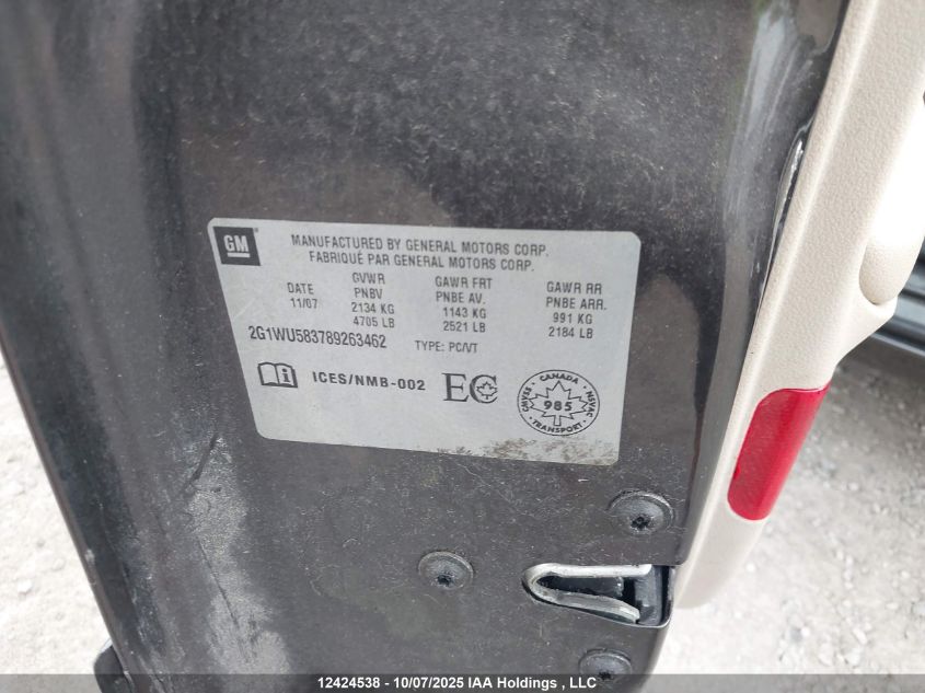 2008 Chevrolet Impala Ltz VIN: 2G1WU583789263462 Lot: 12424538