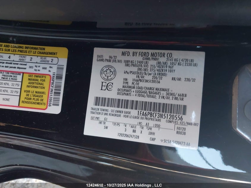 2022 Ford Mustang Gt Premium VIN: 1FA6P8CF3N5120556 Lot: 12424610