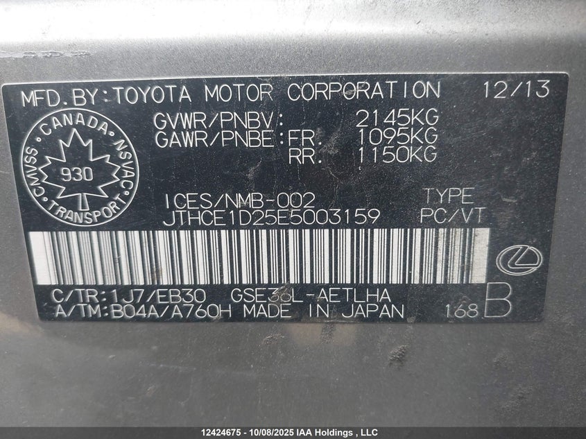 JTHCE1D25E5003159 2014 LEXUS IS photo no. 19