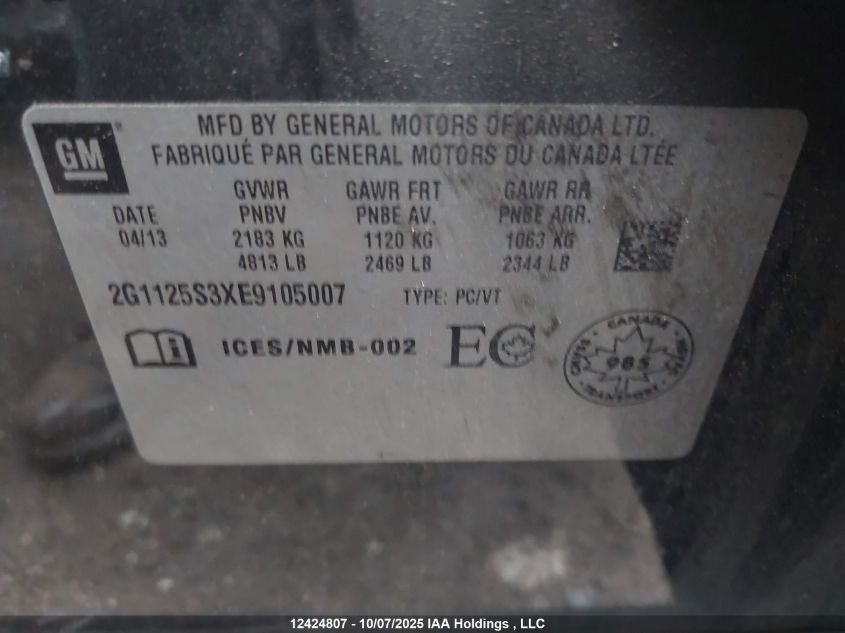 2014 Chevrolet Impala 2Lt VIN: 2G1125S3XE9105007 Lot: 12424807