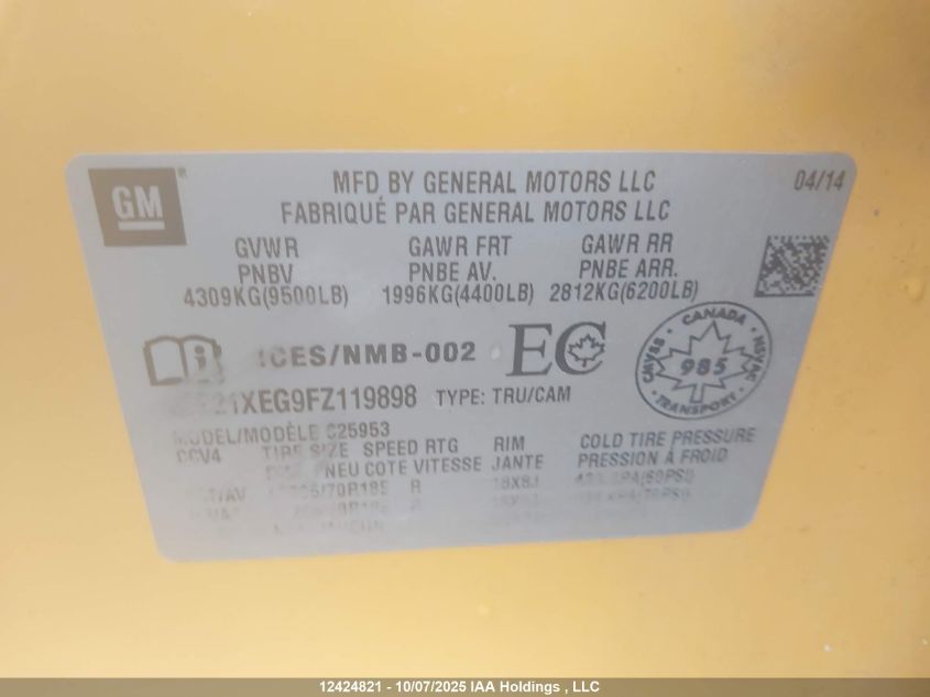 2015 GMC Sierra C2500 Heavy Duty VIN: 1GT21XEG9FZ119898 Lot: 12424821
