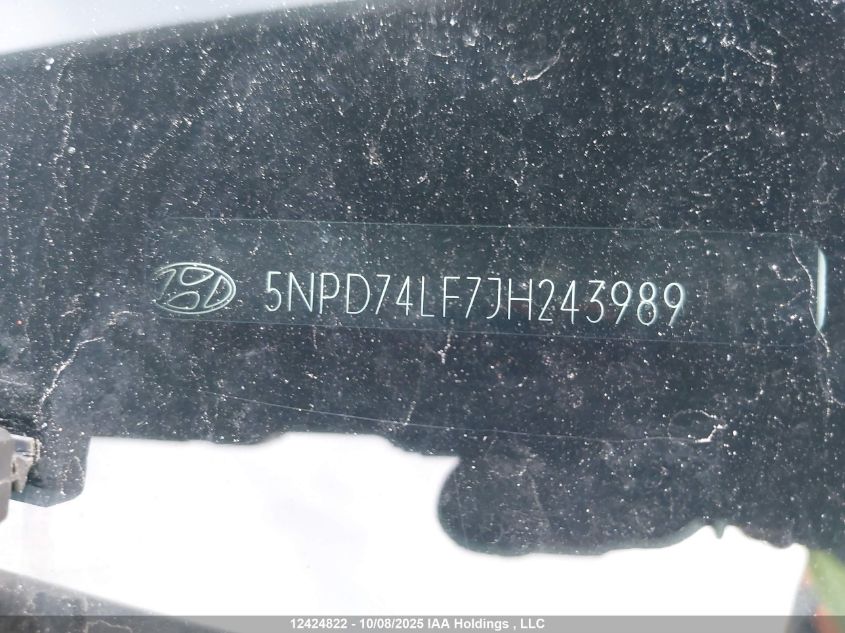 2018 Hyundai Elantra L VIN: 5NPD74LF7JH243989 Lot: 12424822