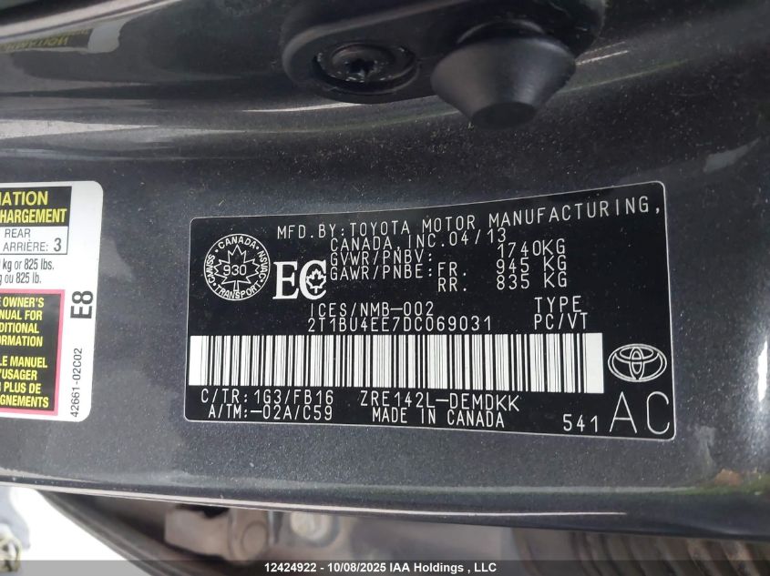 2013 Toyota Corolla Ce VIN: 2T1BU4EE7DC069031 Lot: 12424922