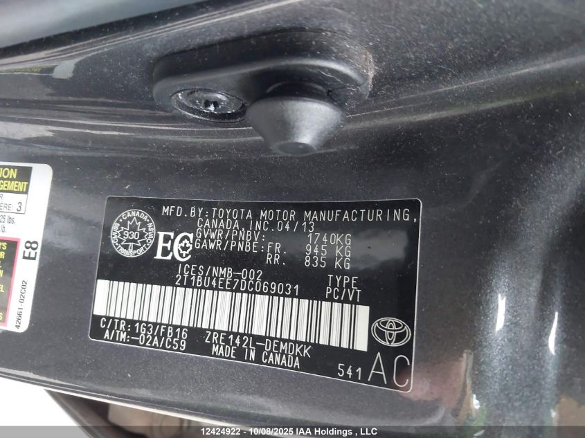 2013 Toyota Corolla Ce VIN: 2T1BU4EE7DC069031 Lot: 12424922