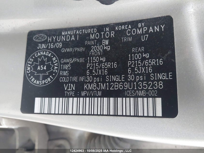 2009 Hyundai Tucson Gls VIN: KM8JM12B69U135238 Lot: 12424963