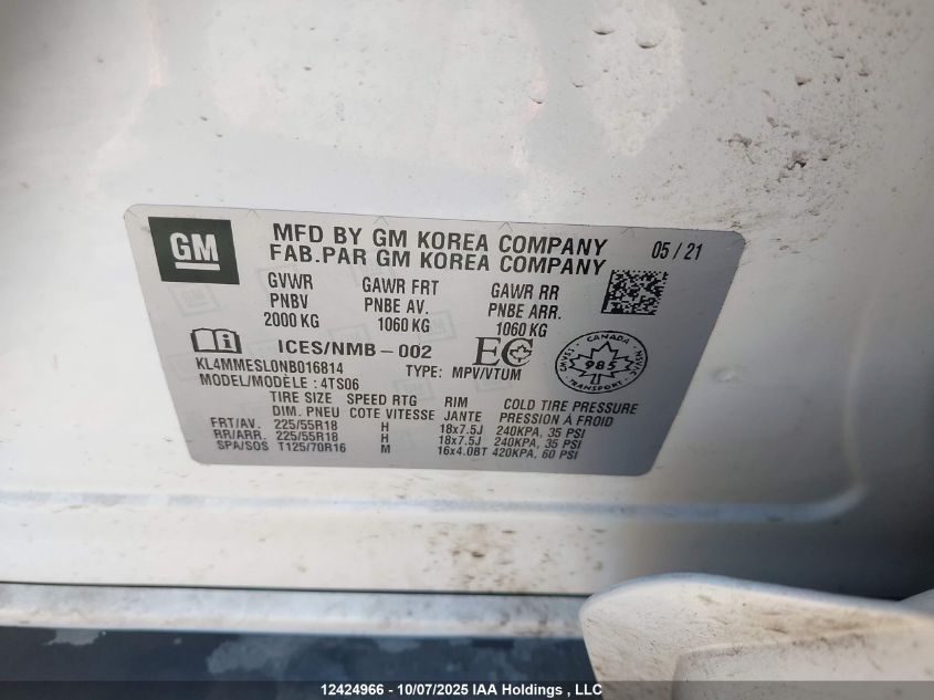 2022 Buick Encore Gx Select VIN: KL4MMESL0NB016814 Lot: 12424966