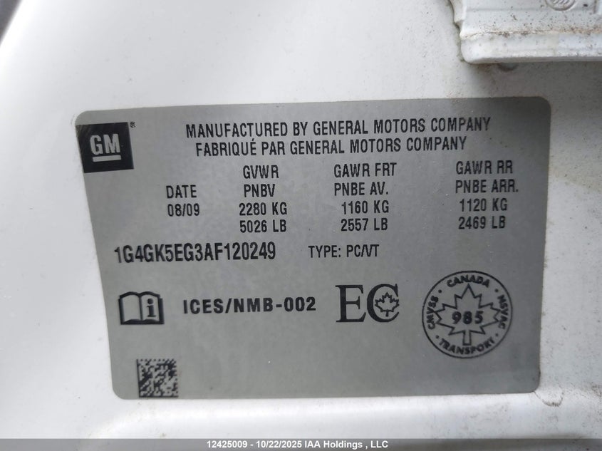 1G4GK5EG3AF120249 2010 BUICK LACROSSE photo no. 9