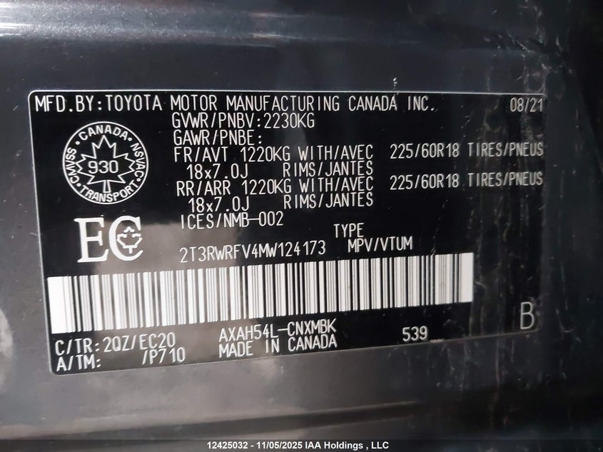 2021 Toyota Rav4 Hybrid Xse VIN: 2T3RWRFV4MW124173 Lot: 12425032