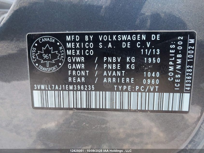 2014 Volkswagen Jetta Tdi VIN: 3VWLL7AJ1EM396235 Lot: 12425051