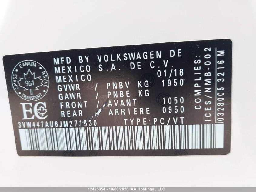 2018 Volkswagen Golf Gti 5-Door/5-Door Autobahn VIN: 3VW447AU6JM271530 Lot: 12425054