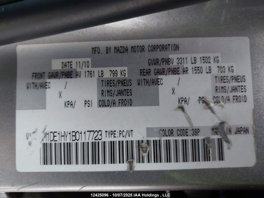 2011 Mazda Mazda2 VIN: JM1DE1HY1B0117723 Lot: 12425096