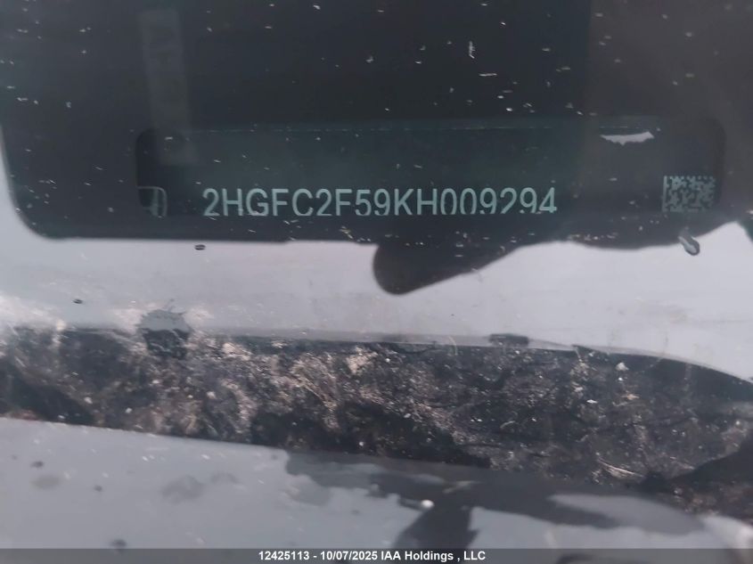 2019 Honda Civic VIN: 2HGFC2F59KH009294 Lot: 12425113