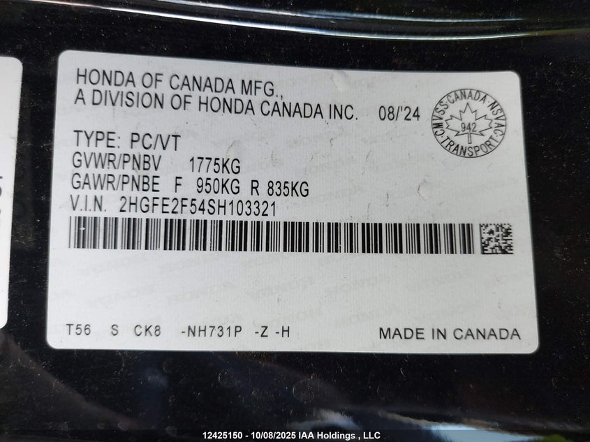 2HGFE2F54SH103321 2025 HONDA CIVIC photo no. 18