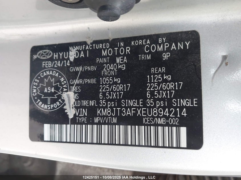 2014 Hyundai Tucson Gl VIN: KM8JT3AFXEU894214 Lot: 12425151