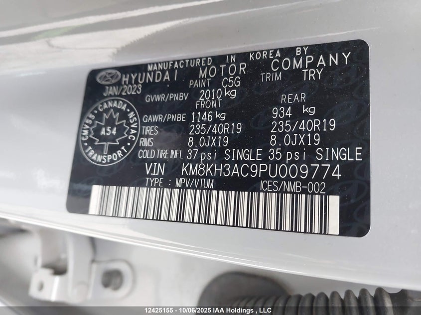 2023 Hyundai Kona N 2.0T VIN: KM8KH3AC9PU009774 Lot: 12425155