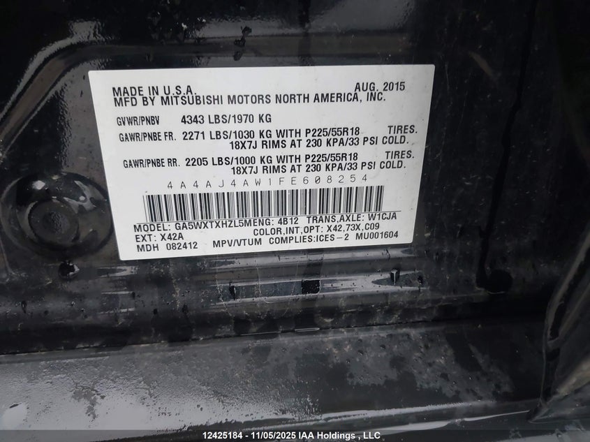 2015 Mitsubishi Rvr Gt VIN: 4A4AJ4AW1FE608254 Lot: 12425184