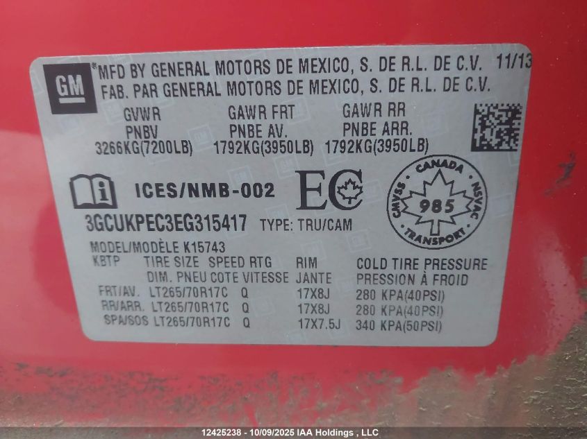 2014 Chevrolet Silverado 1500 1Wt/2Wt VIN: 3GCUKPEC3EG315417 Lot: 12425238