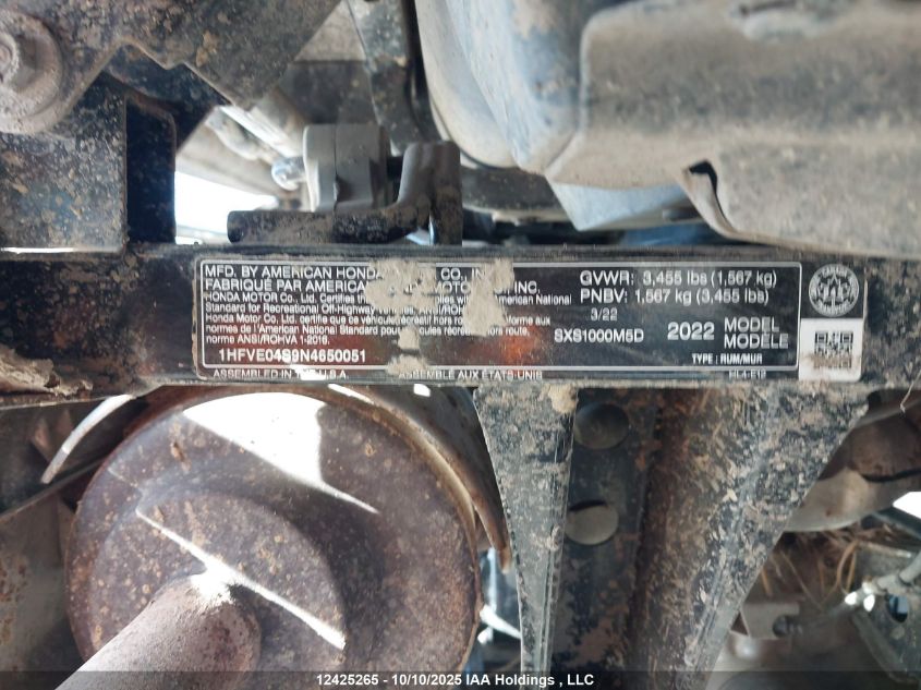 2022 Honda Sxs1000 M5 VIN: 1HFVE04S9N4650051 Lot: 12425265