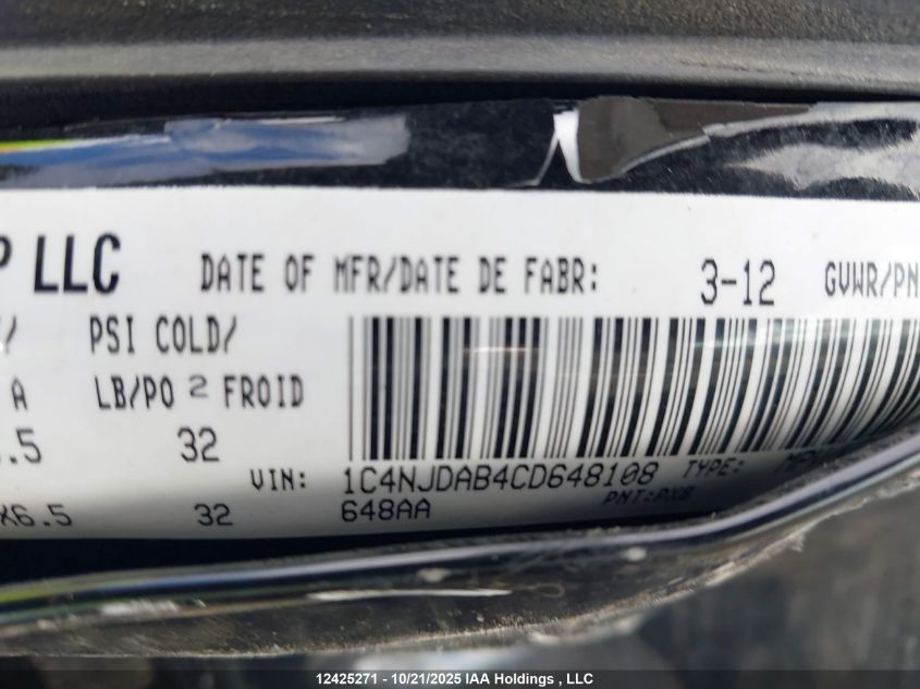 2012 Jeep Compass VIN: 1C4NJDAB4CD648108 Lot: 12425271