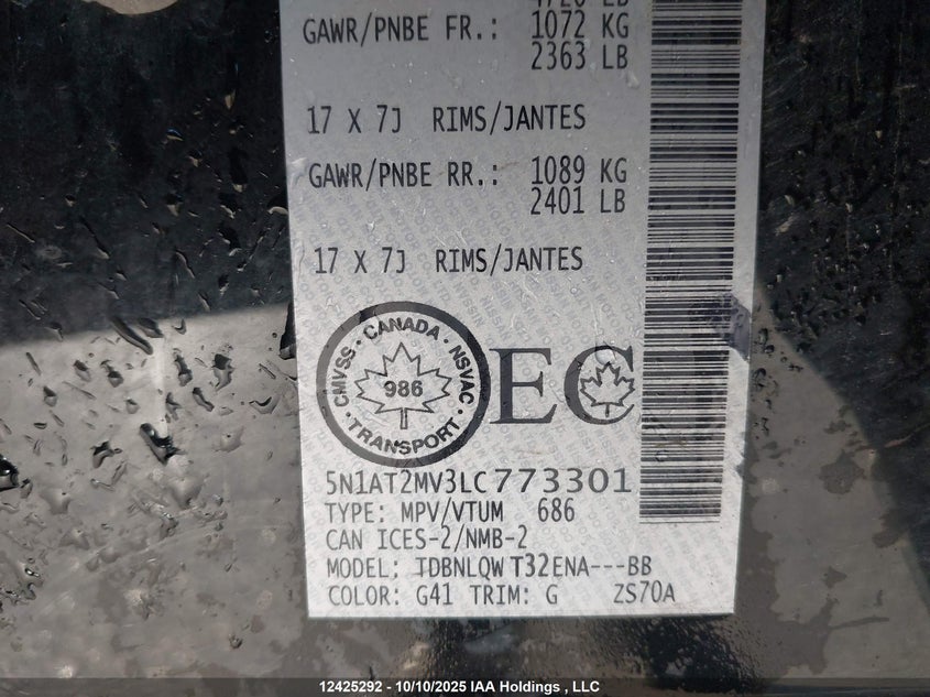 5N1AT2MV3LC773301 2020 NISSAN ROGUE photo no. 9