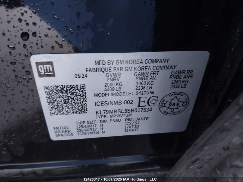 2025 Chevrolet Trailblazer Lt Awd VIN: KL79MRSL5SB017534 Lot: 12425317