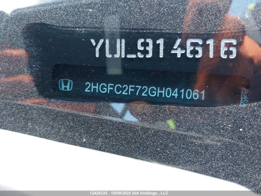 2016 Honda Civic VIN: 2HGFC2F72GH041061 Lot: 12425335