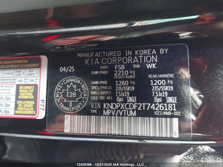 2026 Kia Sportage VIN: KNDPXCDF2T7426181 Lot: 12425366