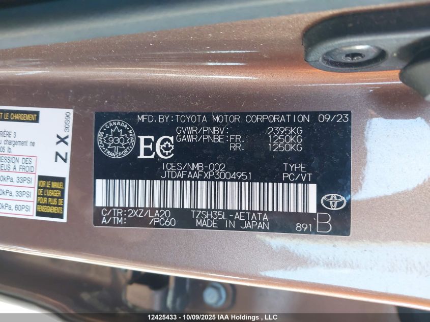 2023 Toyota Crown Platinum VIN: JTDAFAAFXP3004951 Lot: 12425433