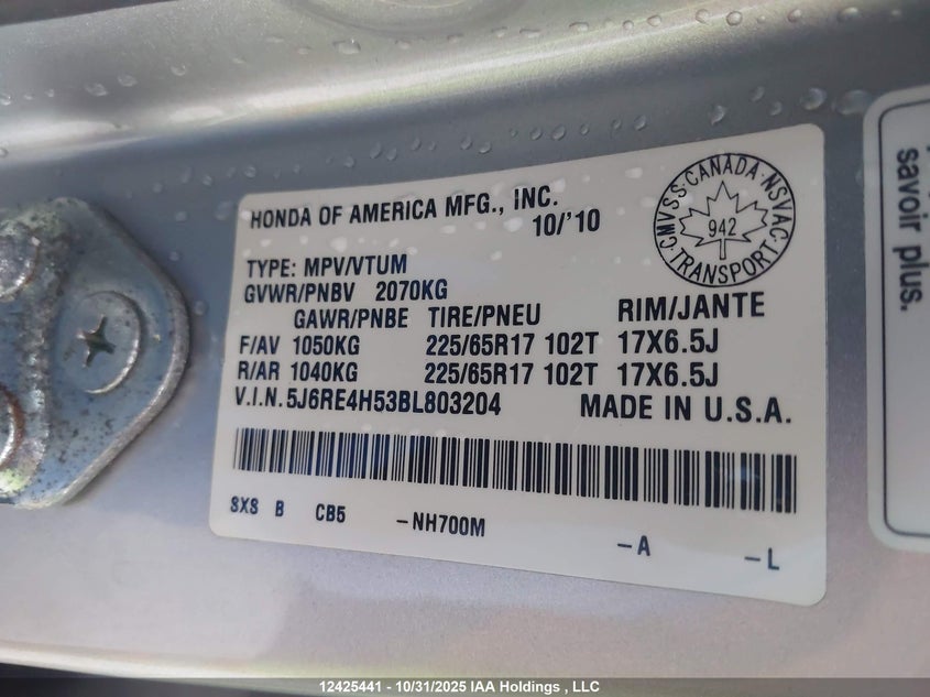 5J6RE4H53BL803204 2011 HONDA CR-V photo no. 9