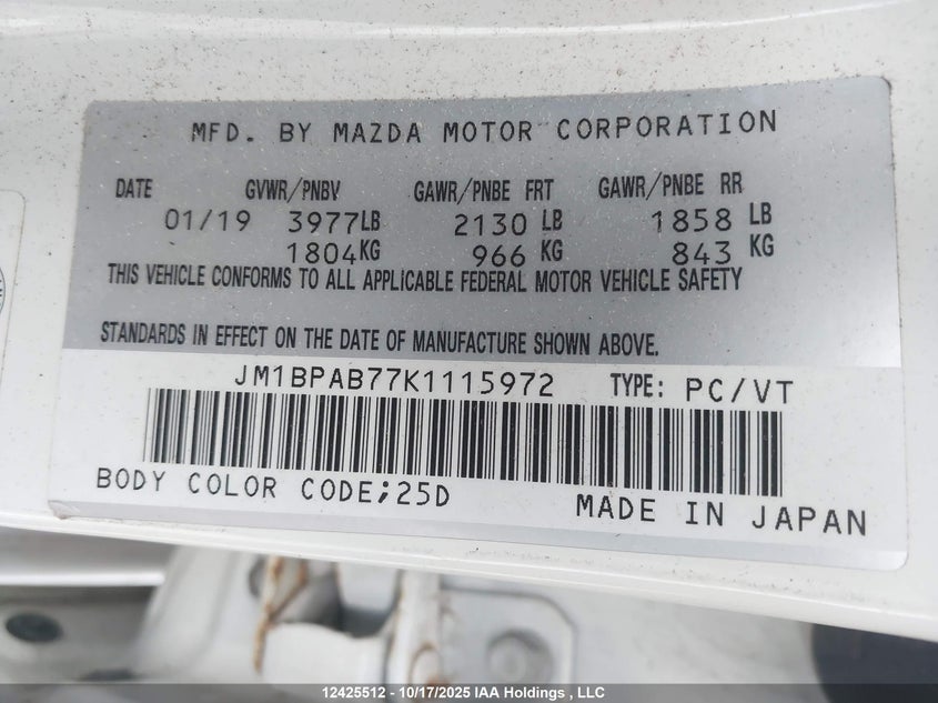 JM1BPAB77K1115972 2019 MAZDA 3 photo no. 9
