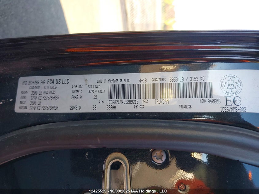 2018 Ram 1500 Slt VIN: 1C6RR7LM4JS289210 Lot: 12425529