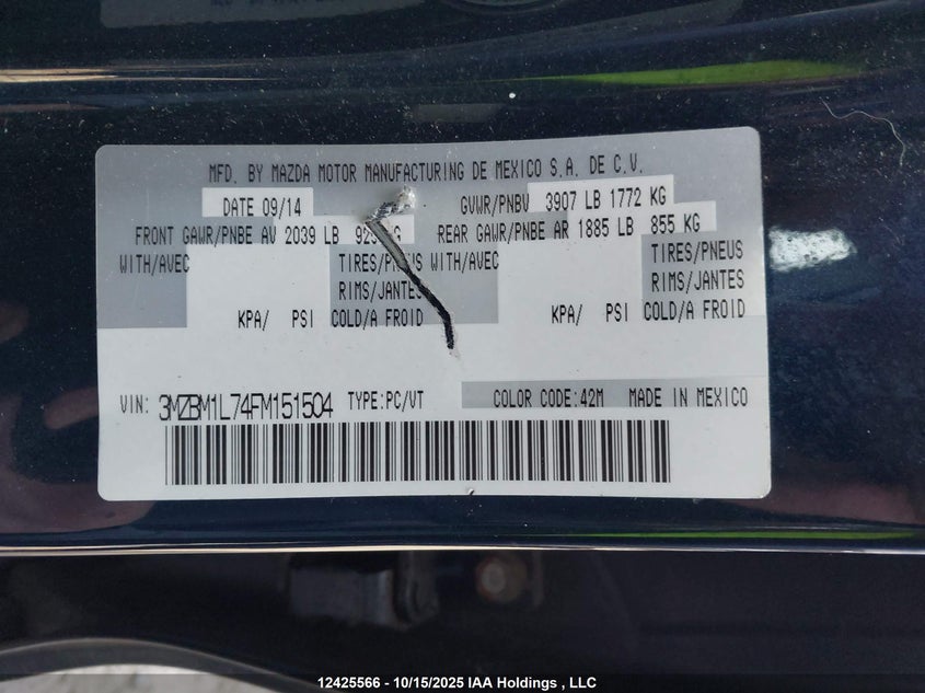 2015 Mazda 3 Touring VIN: 3MZBM1L74FM151504 Lot: 12425566