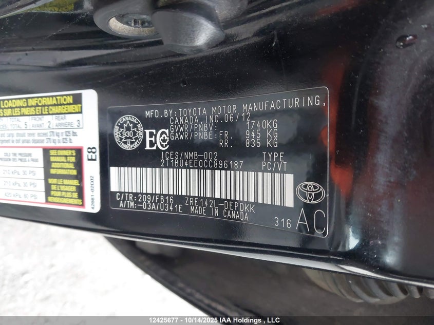 2T1BU4EE0CC896187 2012 TOYOTA COROLLA photo no. 18