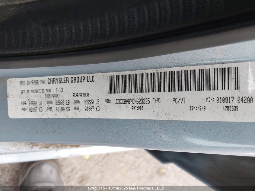 2013 Chrysler 200 VIN: 1C3CCBAB7DN623225 Lot: 12425715