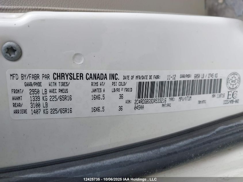 2013 Dodge Grand Caravan Se VIN: 2C4RDGBG9DR533216 Lot: 12425735