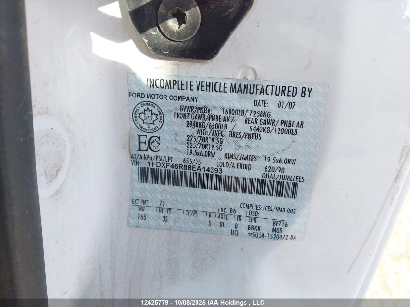 2008 Ford F450 Super Duty VIN: 1FDXF46R88EA14393 Lot: 12425779