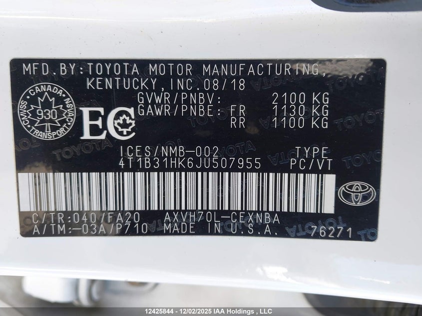 4T1B31HK6JU507955 2018 TOYOTA CAMRY photo no. 9