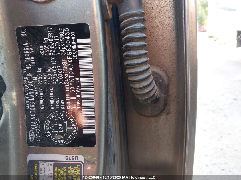 2015 Kia Sorento Lx VIN: 5XYKTDA7XFG650430 Lot: 12425846