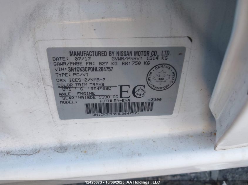 2017 Nissan Micra VIN: 3N1CK3CP0HL264757 Lot: 12425873