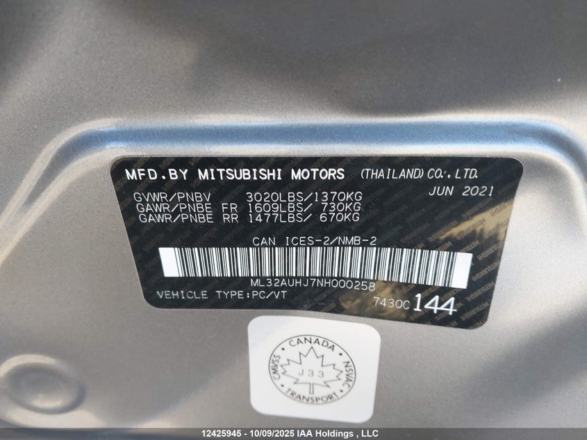 ML32AUHJ7NH000258 2022 MITSUBISHI MIRAGE photo no. 9