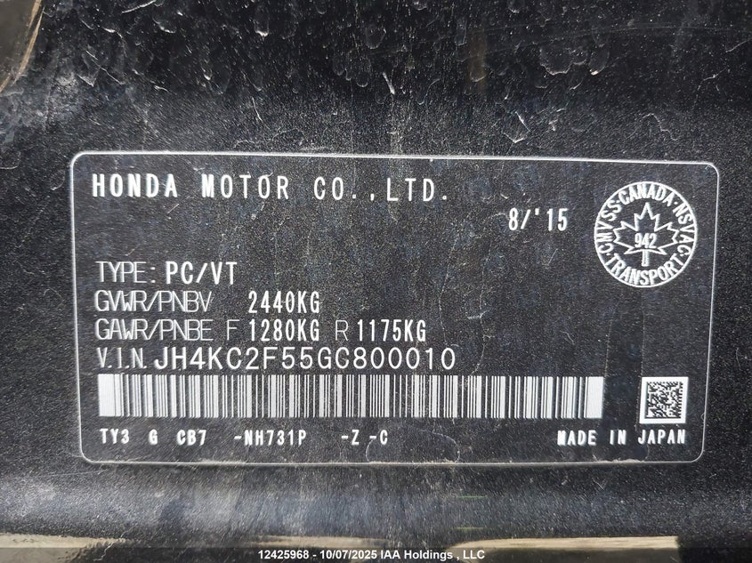 2016 Acura Rlx Sport Hybrid VIN: JH4KC2F55GC800010 Lot: 12425968