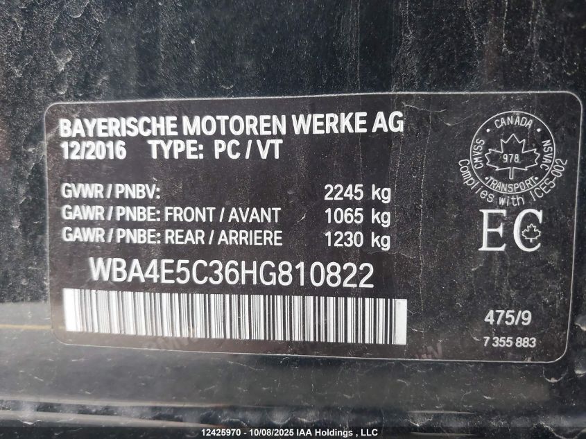 2017 BMW 440I Gran Coupe xDrive VIN: WBA4E5C36HG810822 Lot: 12425970